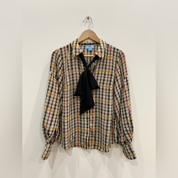 CeCe Button-Up Bow-Neck Blouse - Size XS - Picture 4 of 9